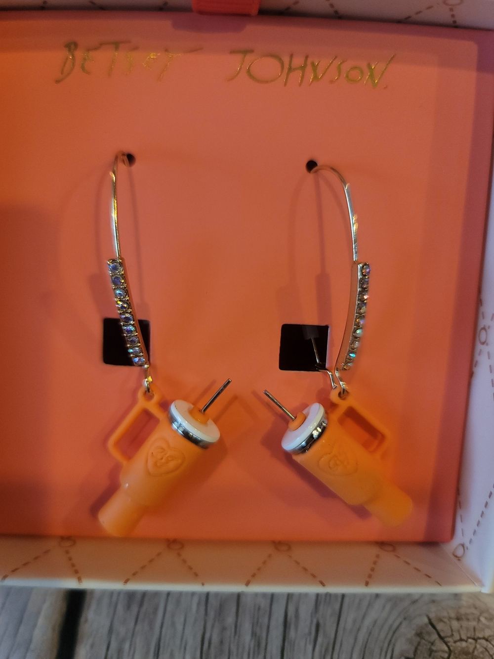 Betsey Johnson Orange Hoop Drop Earrings